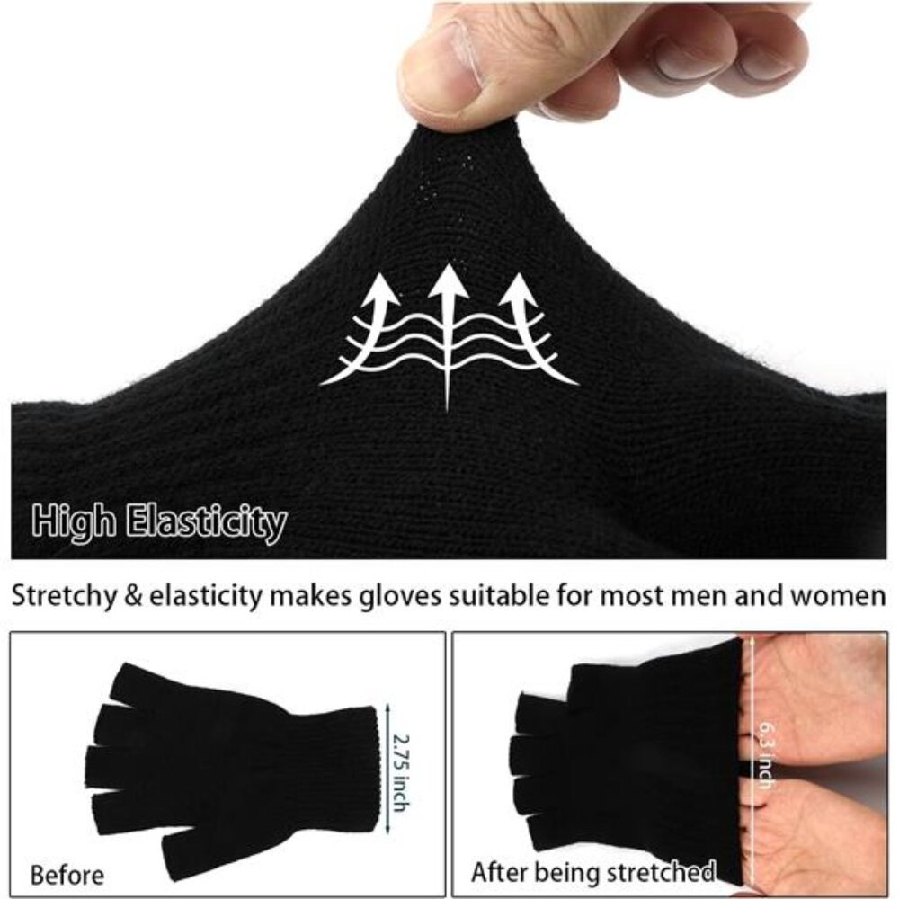 4 Pairs Fingerless Gloves for Women Men, Winter Knitted Half Finger - Picture 6 of 7
